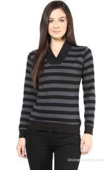 Hypernation Striped Women's Draped Neck T-Shirt Hypernation Striped Women's Draped Neck T-Shirt